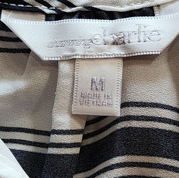 Charming Charlie Striped V-Neck Tie Blouse Top Navy White Short Sleeve M - Picture 6 of 7